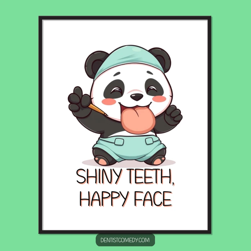 Funny Panda Dentist Digital Art: Smiling Panda Polishes Tooth, Instant Funny Gift