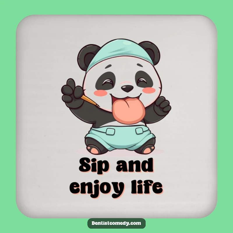 Funny Panda Dentist Coaster: Smiling Panda Protects Table, Unique Funny Gift