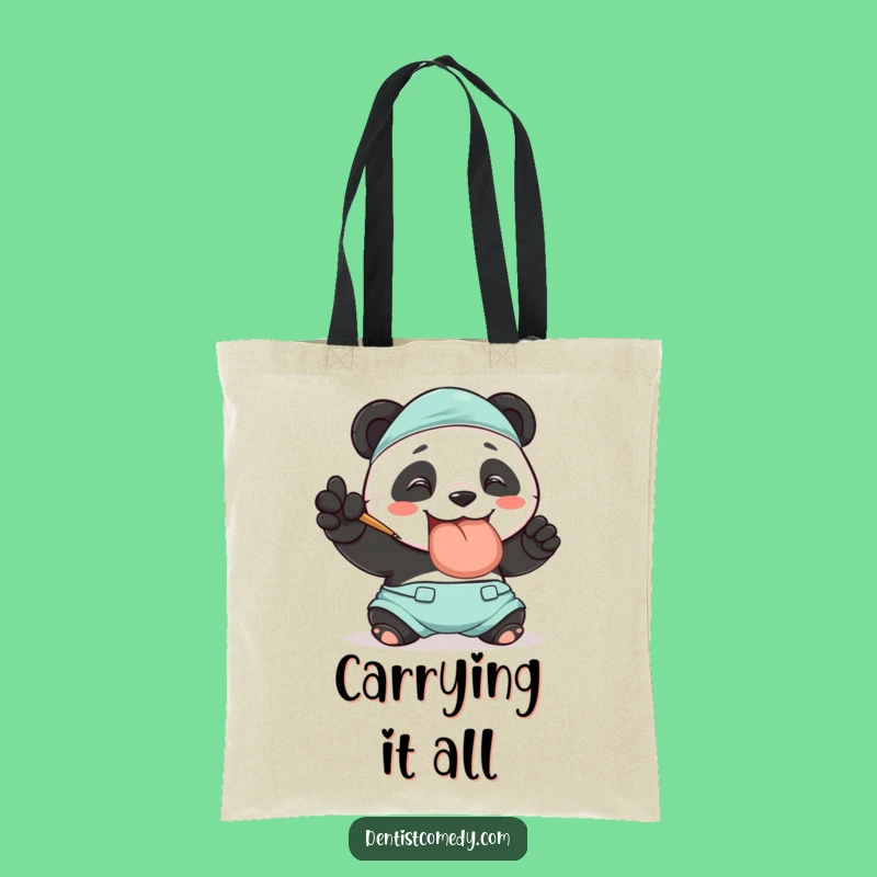 Funny Panda Dentist Tote Bag: Happy Panda Carries Toothbrush, Practical Funny Gift